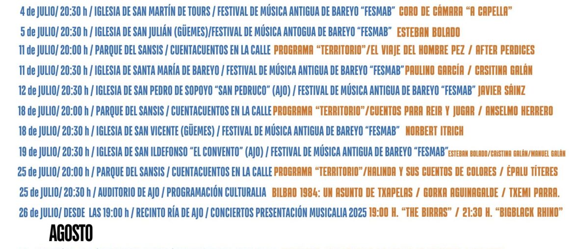 PROGRAMACIÓN CULTURALIA PARA JULIO Y AGOSTO